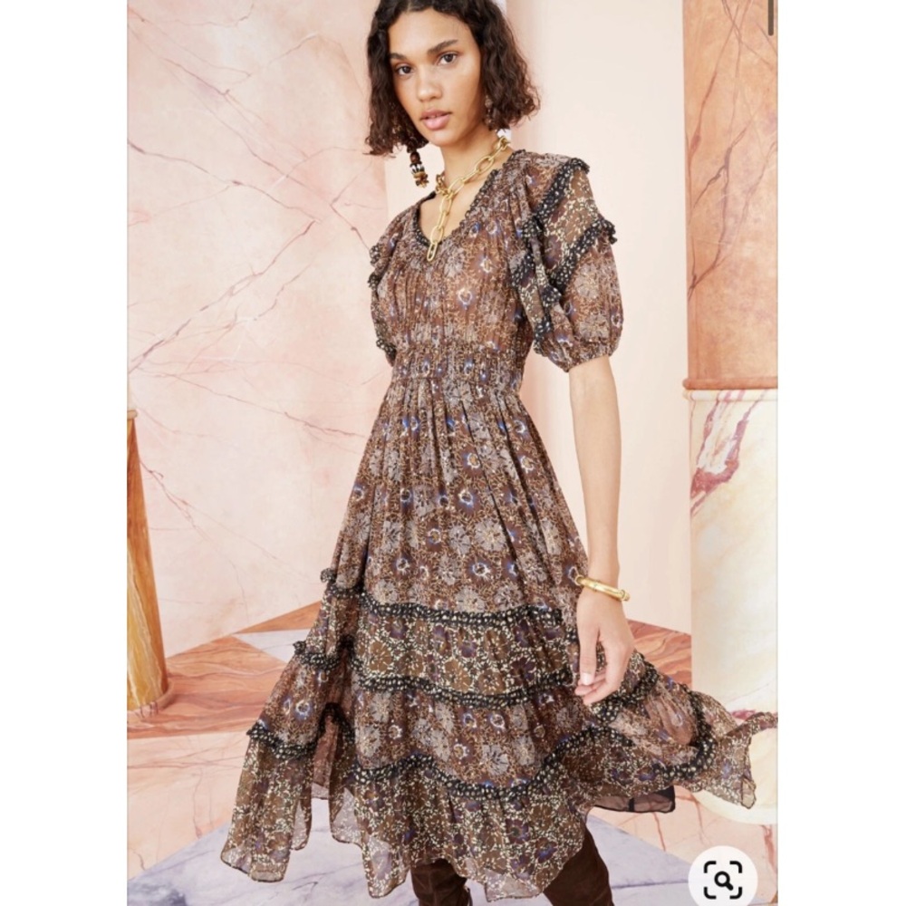 Ulla Johnson women’s Naysa Metallic Detail Silk Dress boho romantic size 8